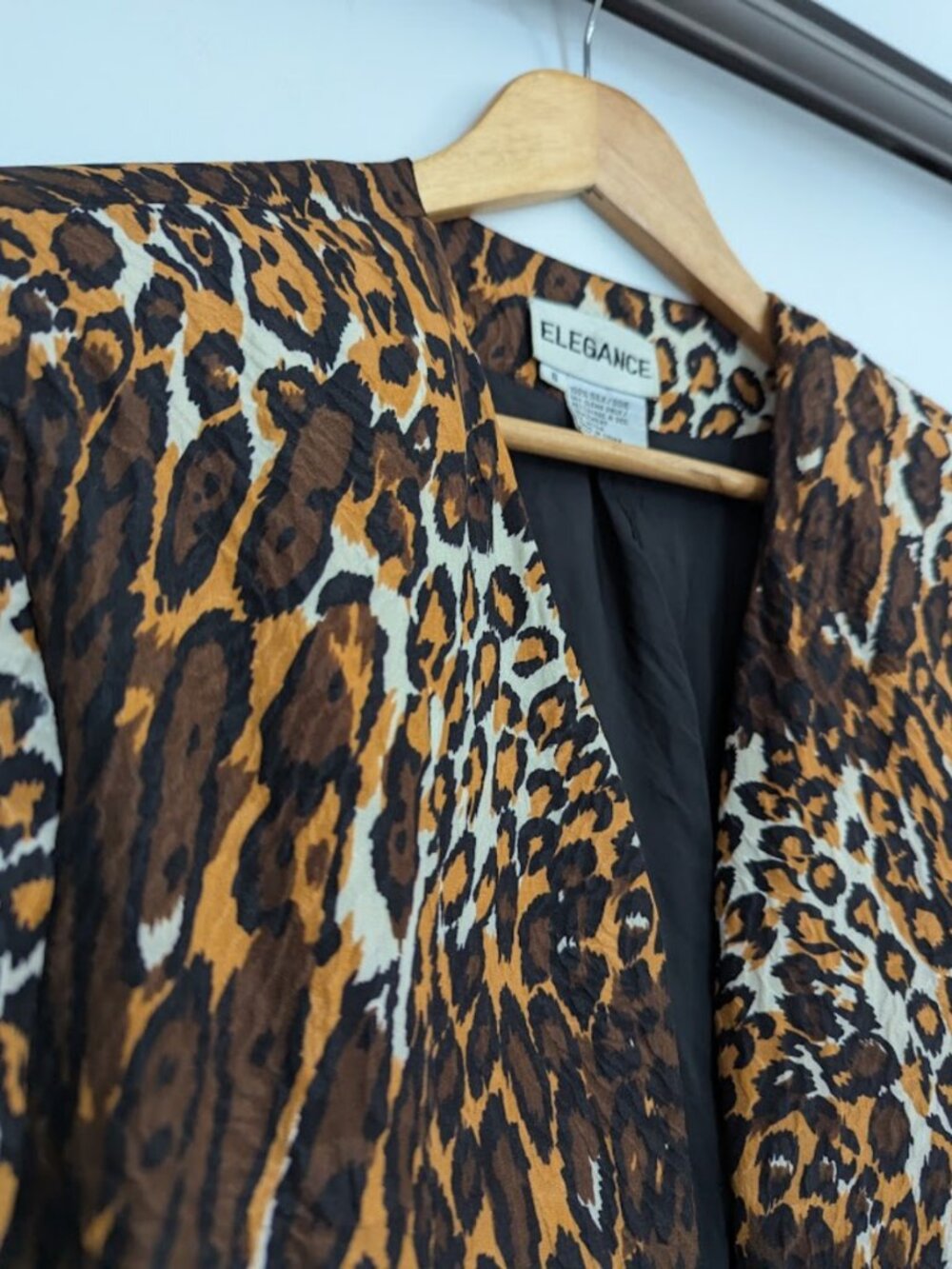 Silk 6 Leopard Jacket Animal Print 80s Crinkled Oversized Mob Wife Elegance - Picture 10 of 16